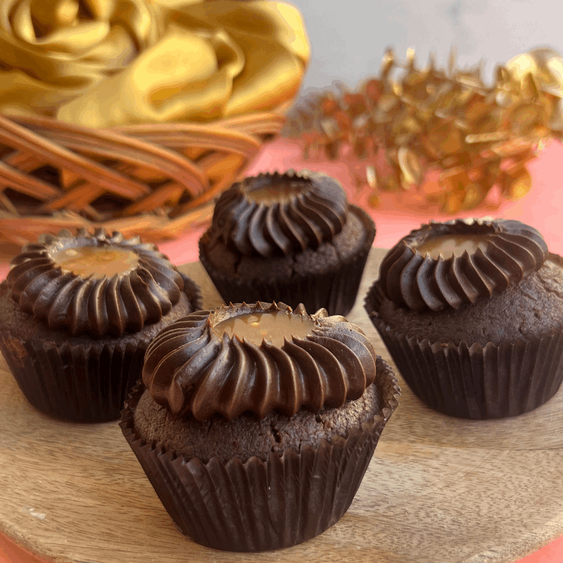 Choco caramel cupcake. Chocolate cupcake. Caramel Flavour. Bit size treat. caramel oozing. Cupcake. Eggless cupcake. Glens bake house.