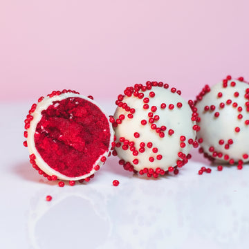 Red velvet cake sponge rolled into red velvet cake pops