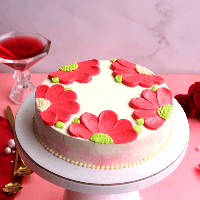 3 Roses and Golden Foil Floral Cake - Dough and Cream