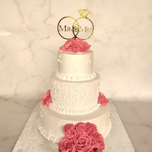 Load image into Gallery viewer, Common wedding cake topper decorated with pink cream roses as a three tier cake
