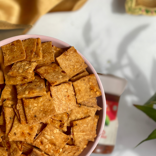 Desi gourmet crackers inspired by Indian savoury flavours and pickles with a shelf life of 45 days and can be shipped PAN India