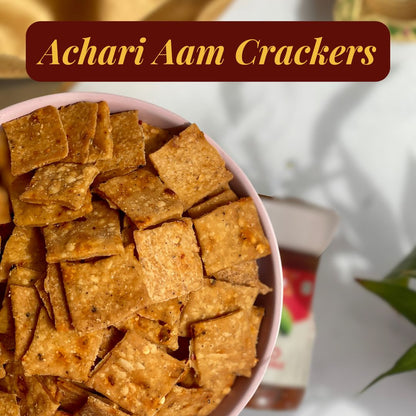 Chatpata taste of pickle, nostalgic and added to crackers to be elevated as a midnight snack on gourmet levels