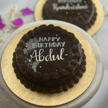 Load image into Gallery viewer, Birthday Cake. Best In Bangalore. Chocolate. Delicious. Yummy. Candid.Gooey, fudgy, and delicious eggless cake with rosettes to wow the party
