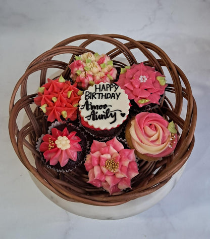 rose cupcake basket, floral cupcake basket, gifts for her, gifts for him, bangalore desserts, valentine's day