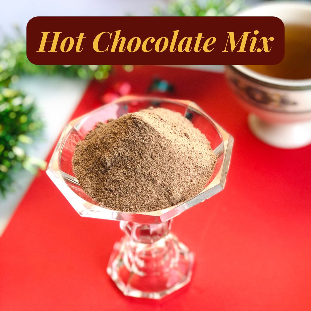 Hot chocolate mix in a glass bowl for a cozy evening. 