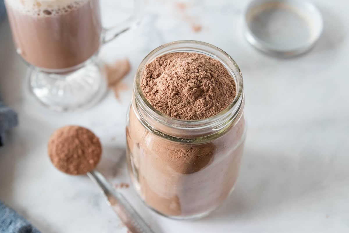 A hot chocolate pre-made powder mix designed to relax and rewind the person mixing it