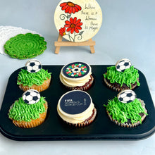 Load image into Gallery viewer, FIFA women&#39;s world cup cupcakes. eggless cupcakes. Bangalore cupcakes. best cakes. Fifa cakes. Fifa cupcakes. football. women 
