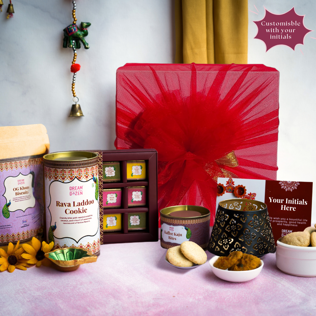 straight shot of wedding gift hamper, customizable hamper, personalized hamper , wedding return gift, family return gift, gift for in-laws. This premium hamper brings together the rich, nostalgic taste of india's finest flavours. 