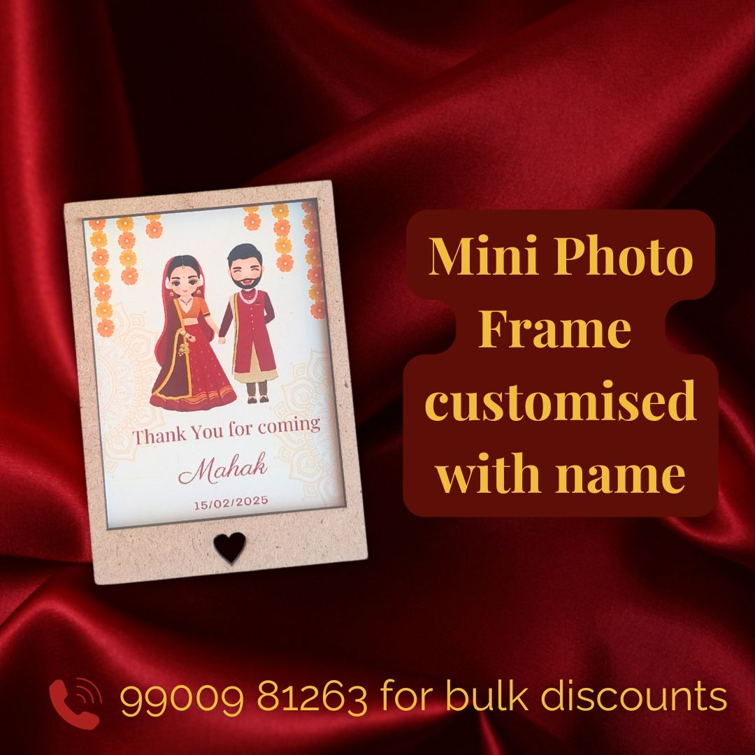 Customisable with name, this photo frame is the perfect keepsake for a wedding favour. You can either put a custom design, complimentary from our team, or provide a photo to be pasted inside. 