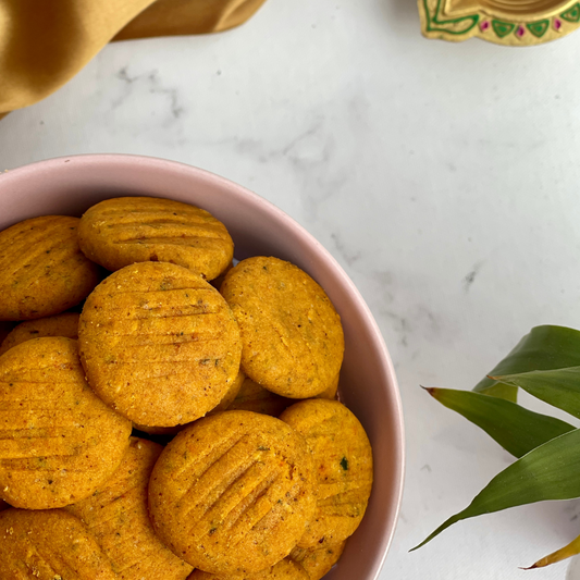 Desi gourmet cookie inspired by Indian savoury flavours and spice with a shelf life of 45 days and can be shipped PAN India