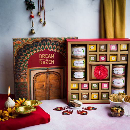 Royal treats and delights - our exclusive  Jaipur Palace design best selling hamper with eatables and luxury scented candles