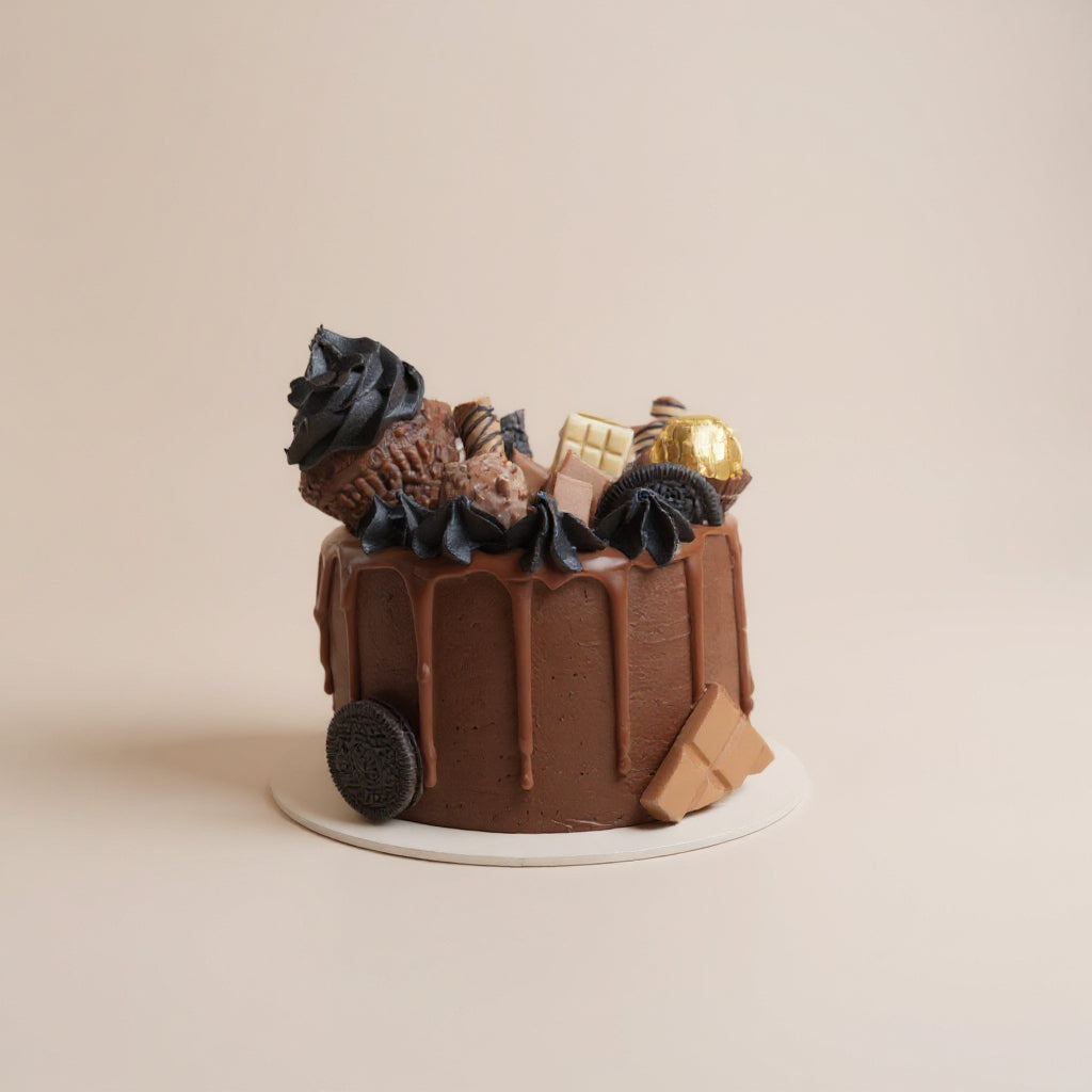Chocolate overload cake with choco toppings