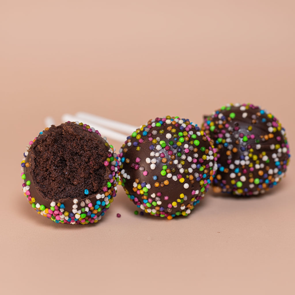 Fudgy, eggless, chocolate cake pop with sprinkles!
