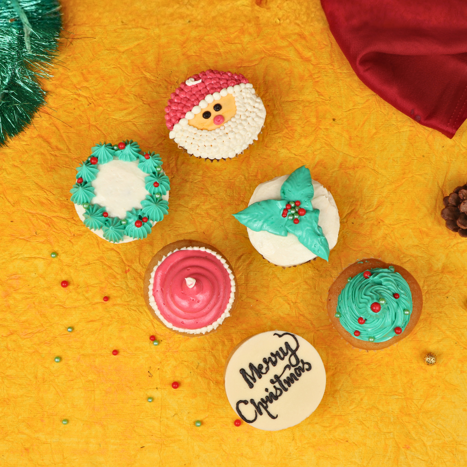 Christmas themed cupcakes for christmas, new year, secret santa and holiday parties in bangalore - veg and 100% eggless
