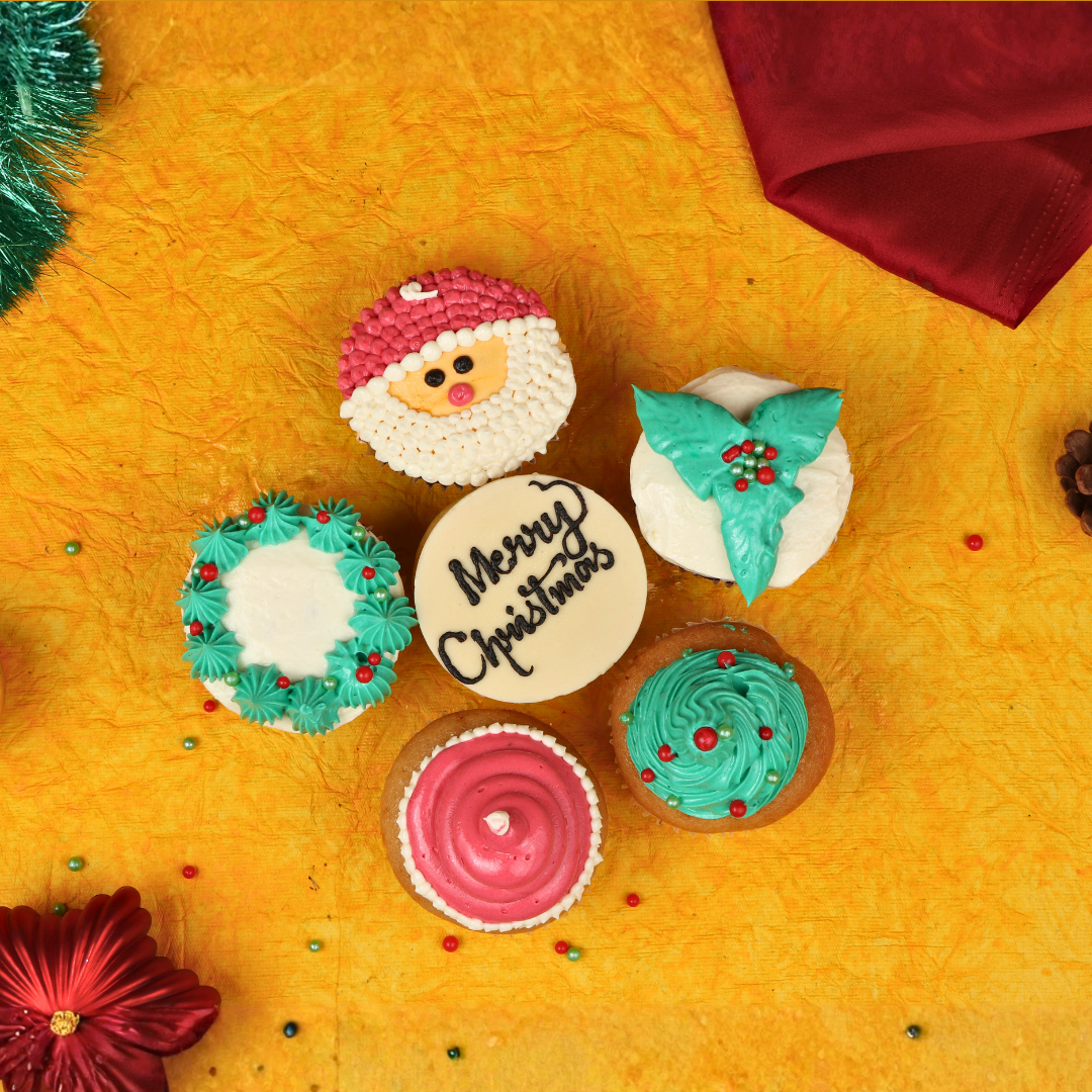 Christmas themed cupcakes for christmas, new year, secret santa and holiday parties in bangalore - veg and 100% eggless