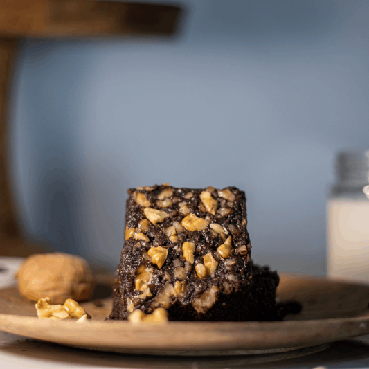 Fudgy brownie studded with walnuts