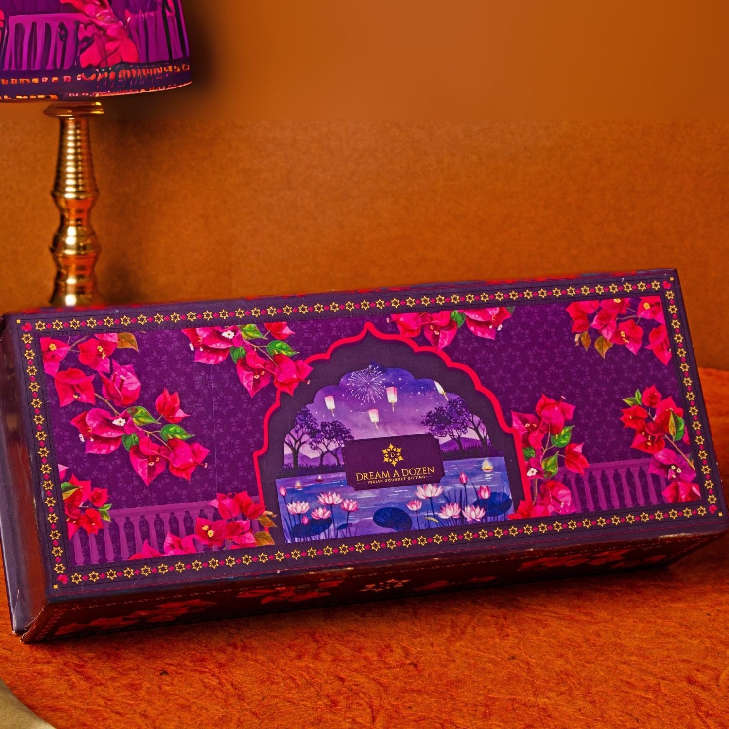 Decorative box with floral design on a warm-toned background