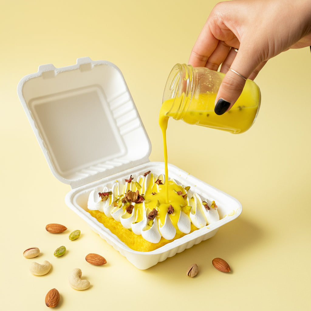 Rasmalai Tres Leches with sweetened dry fruit milk