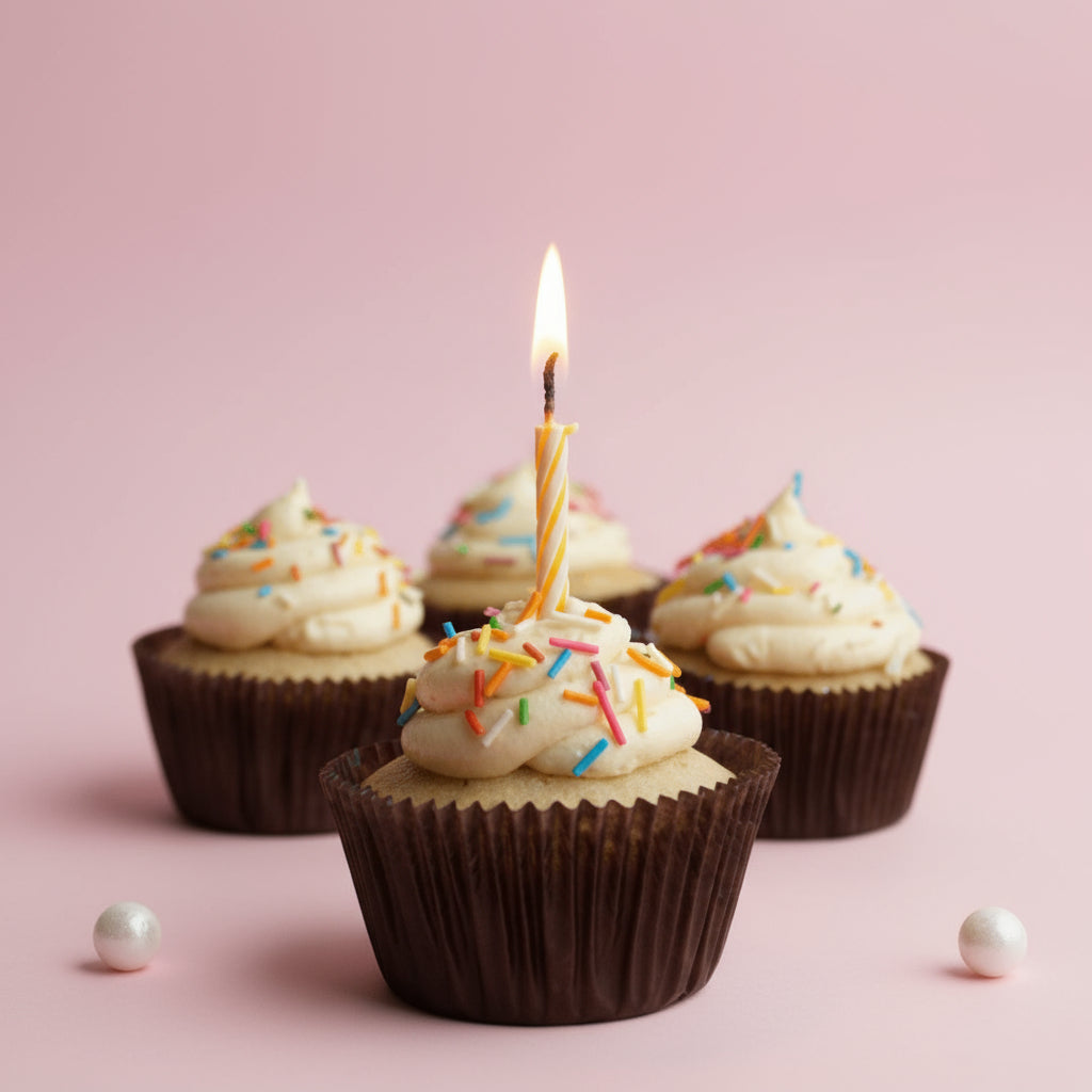 Vanilla Buttercream Cupcake with a candle on it