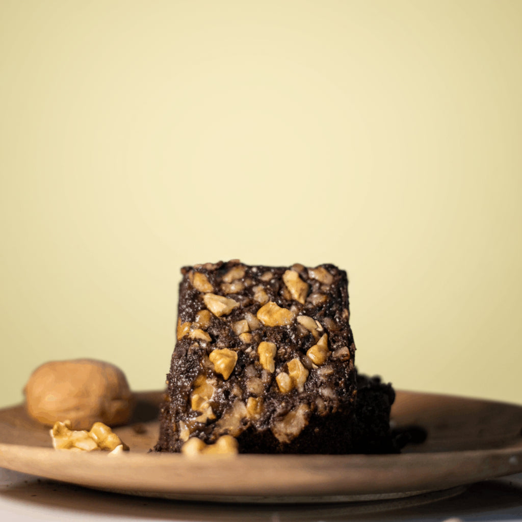 Fudgy brownie studded with walnuts