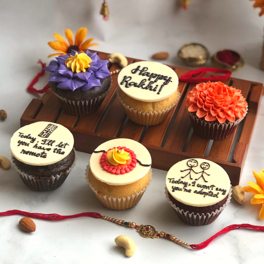 Box of cupcakes. Chocolate. Vanilla. Raksha Bandhan 2022. Gifts for siblings with quirky captions. Rakhi. Desserts. Siblings.
