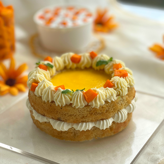 Unique mango cake with jelly-like panna cotta on top of freshly cut mango chunks. Multilayered treat